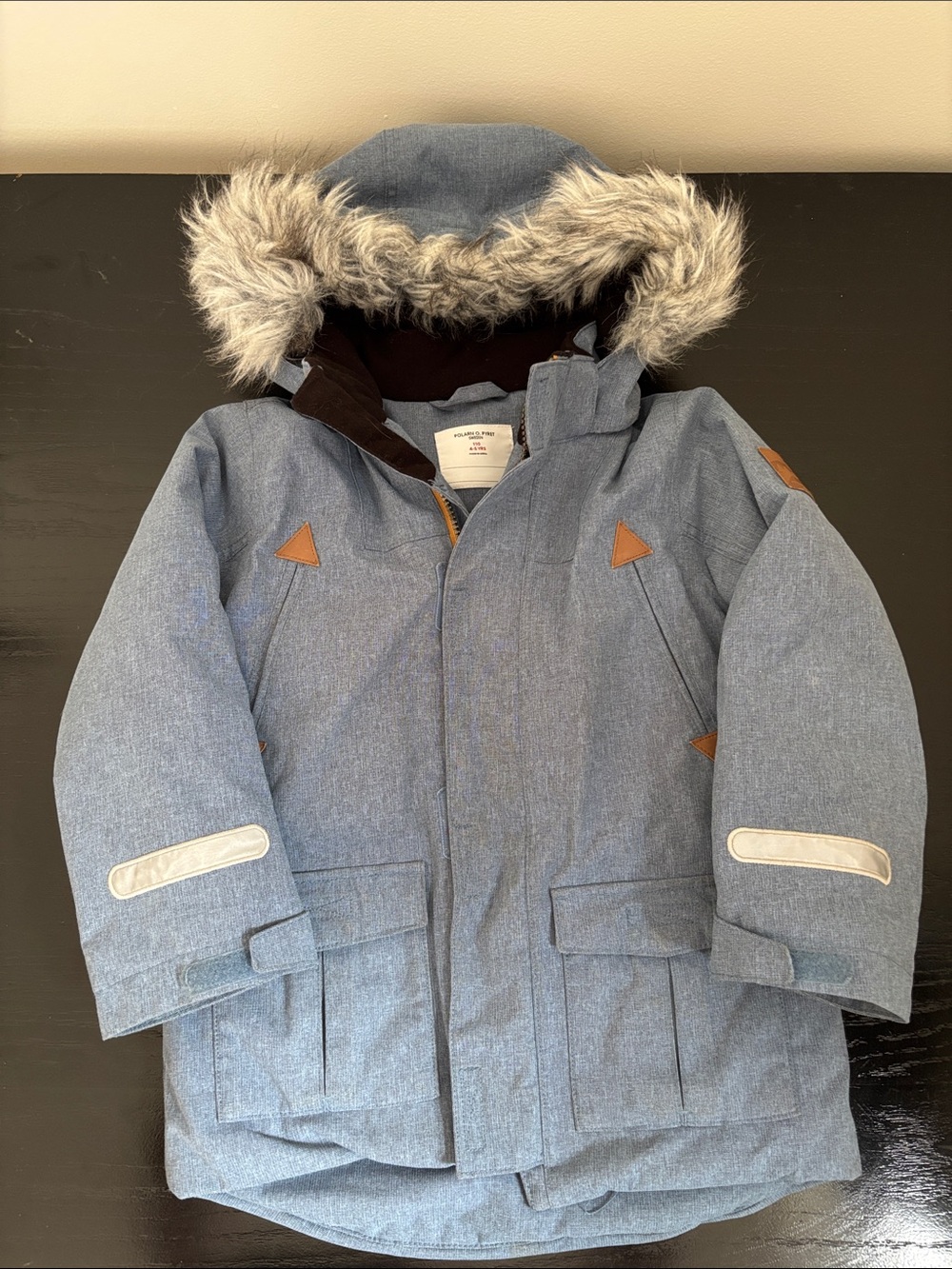 Polarn O. Pyret Light Blue Puffer Jacket with Faux Fur Trim Hood